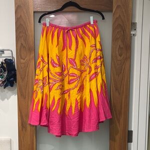 Vintage Lola P. Vibrant Pink/Yellow Skirt with Silver Sequins